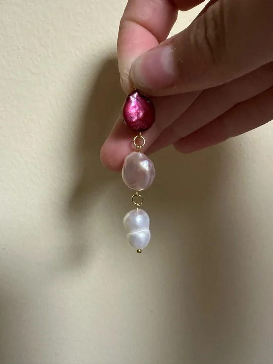 Handcrafted Pink & White Pearl Drop charm - Gold Accent - Picture 2 of 3